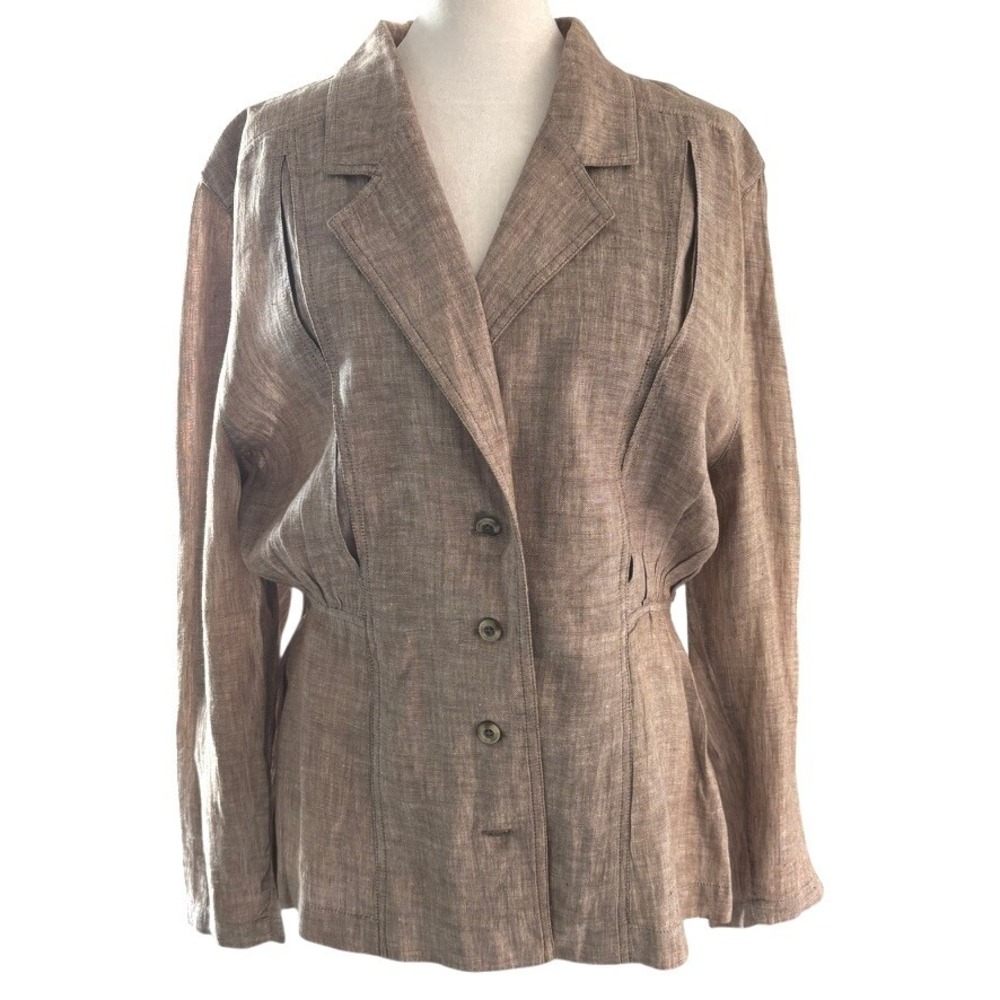 Catarina By Sandra Pabst 40 /12 Linen Blend Blazer Jacket Women Brown Lagonlook